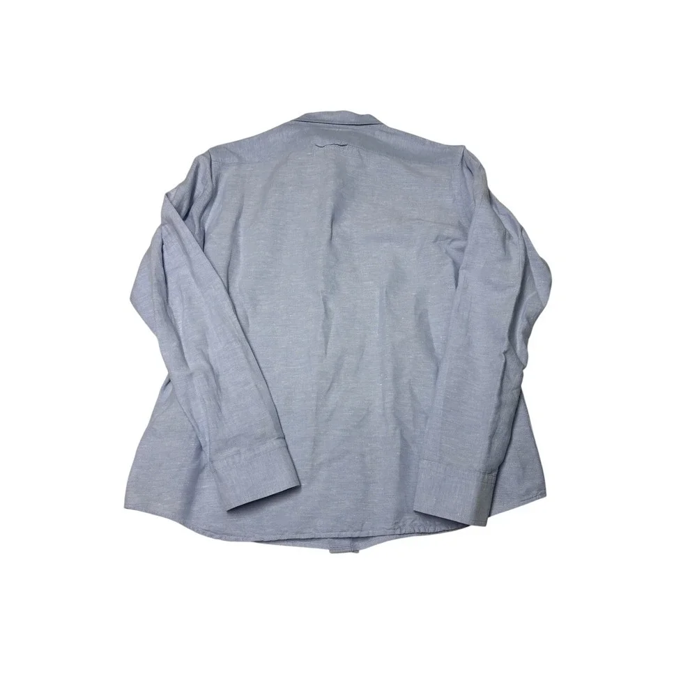 Banana Republic Mens Large Blue Linen Cotton Slim Fit Long Sleeve Button Down